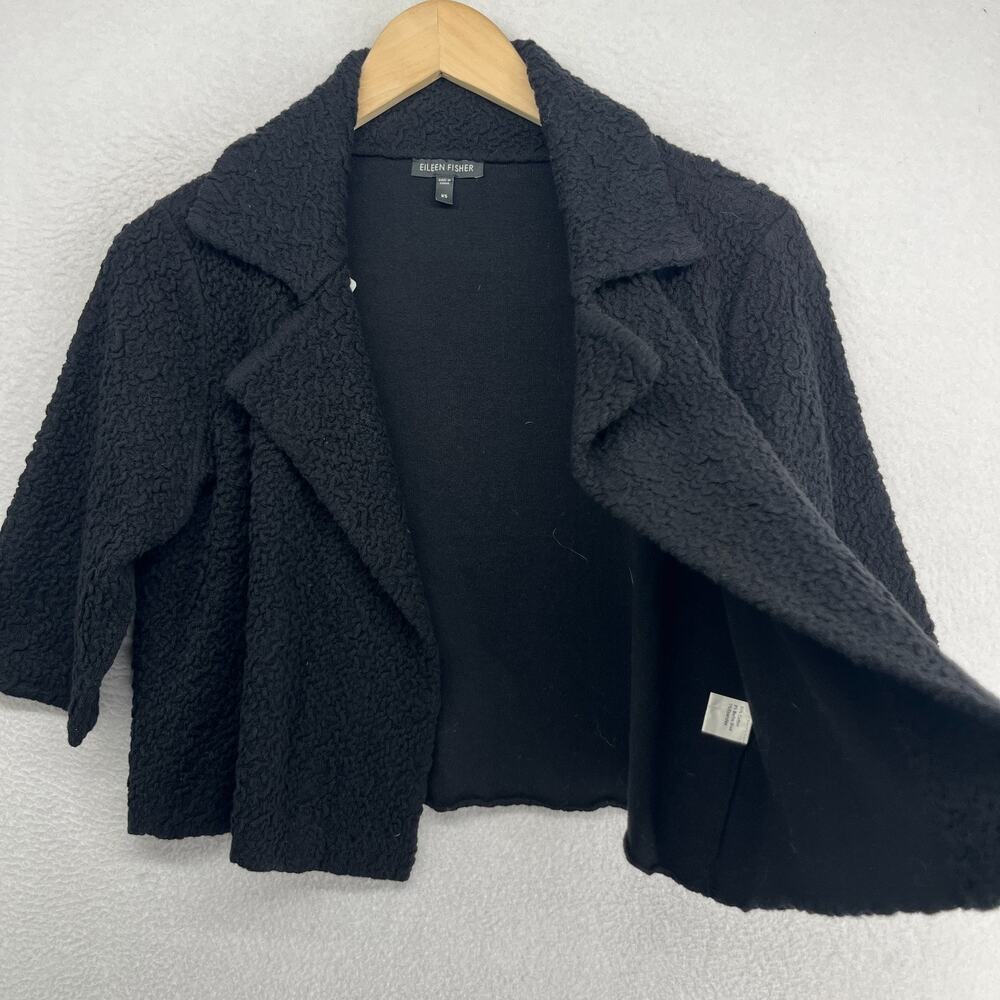 EILEEN FISHER Cardigan XS Cotton Merino Wool Bolero Jacket Sweater Open Black - Picture 4 of 14